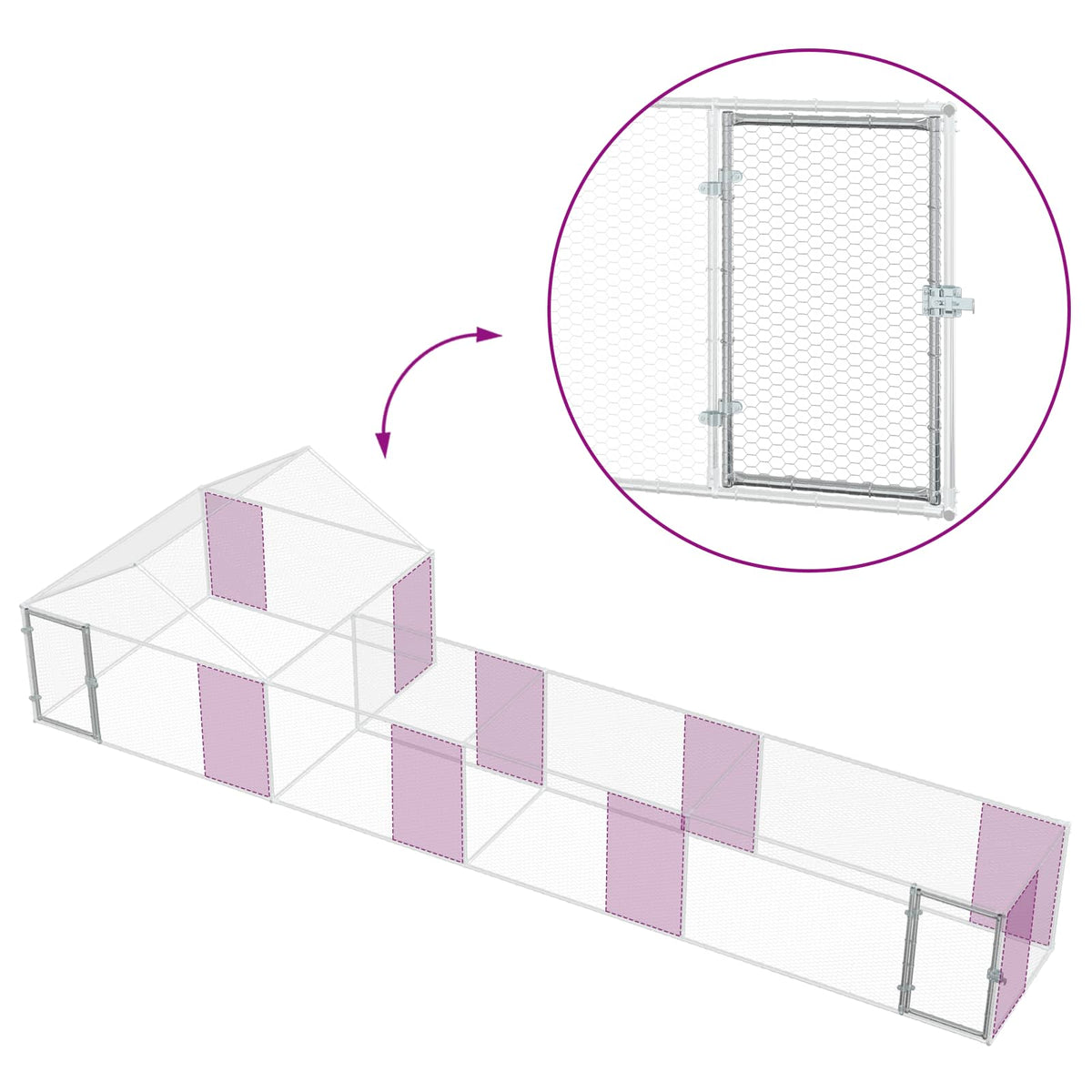 Chicken Coop with Roof and Yard 2 pcs Silver 7 x 2 x 1.5 m