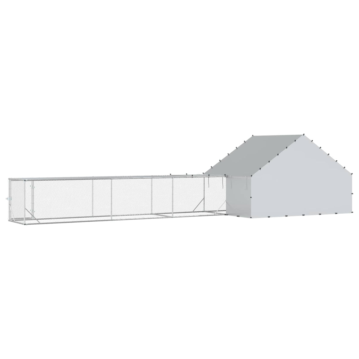 Chicken Coop with Roof and Yard 2 pcs Silver 800 x 200 x 190 cm