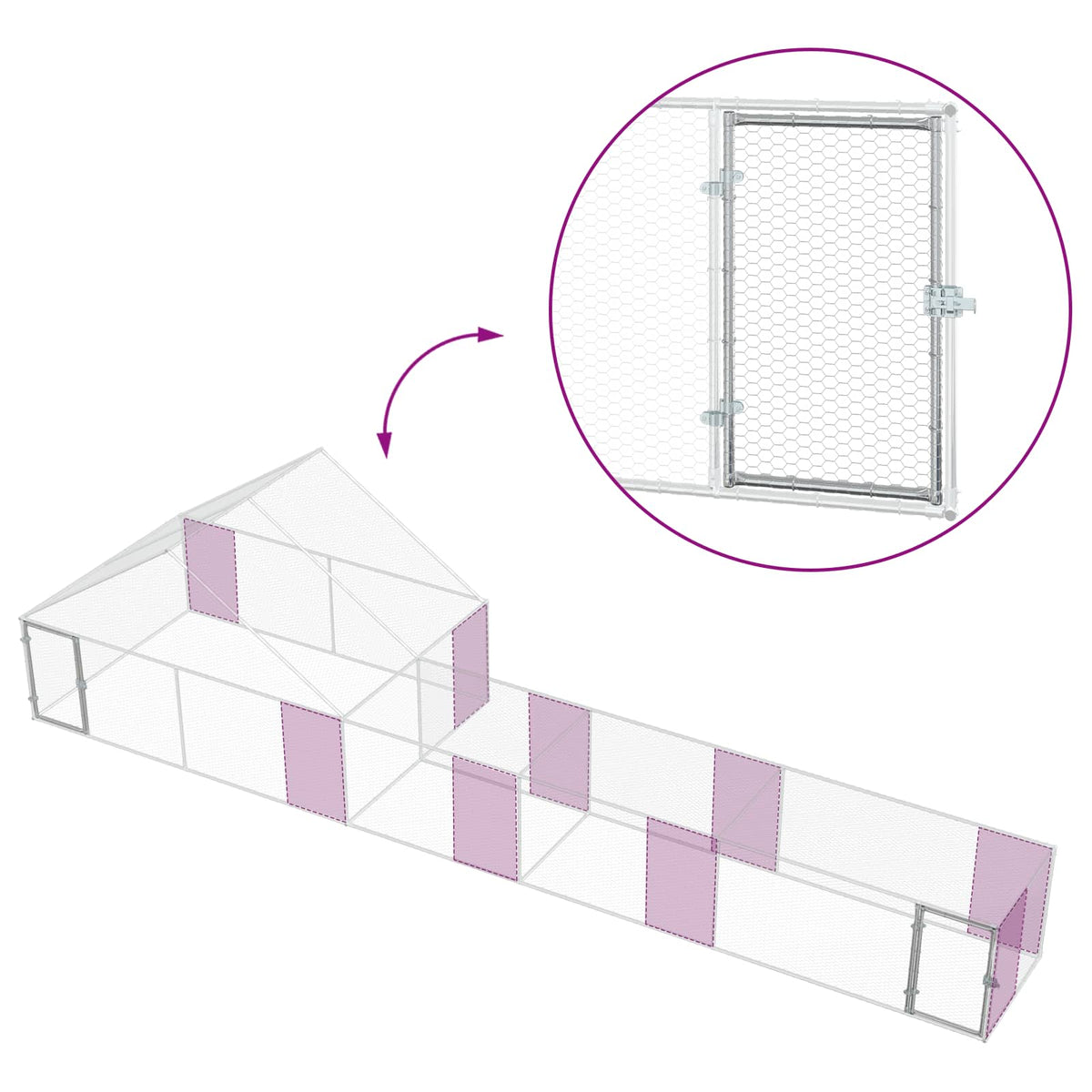 Chicken Coop with Roof and Yard 2 pcs Silver 800 x 200 x 190 cm