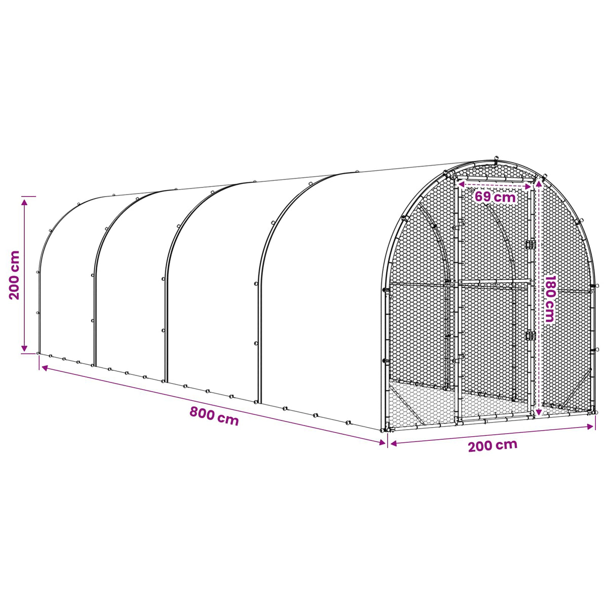 Chicken Coop Silver 800 x 200 x 200 cm Galvanised Steel