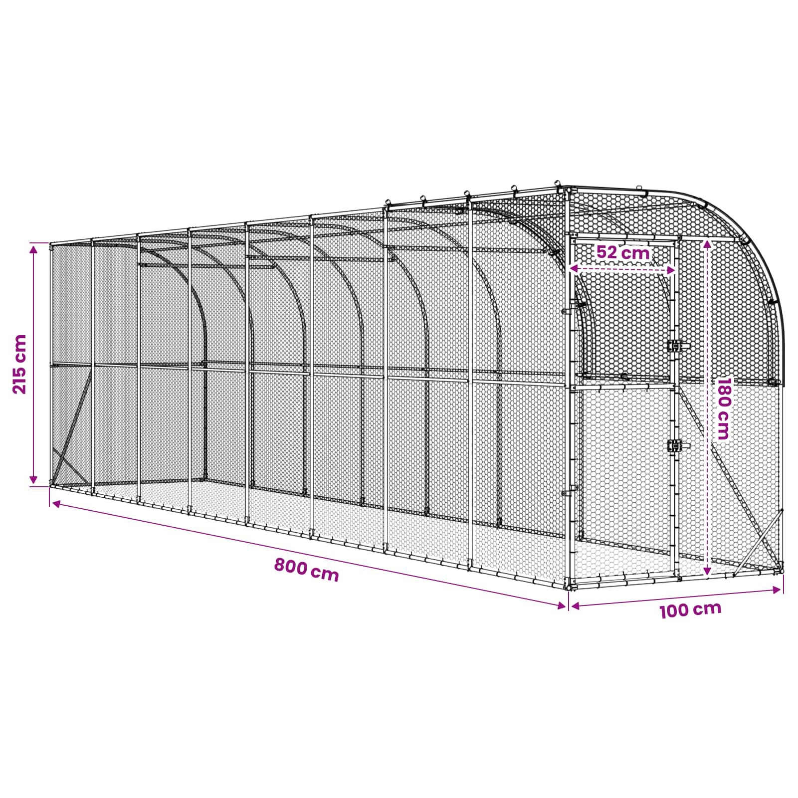 Against Wall Chicken Coop Silver 800 x 100 x 215 cm