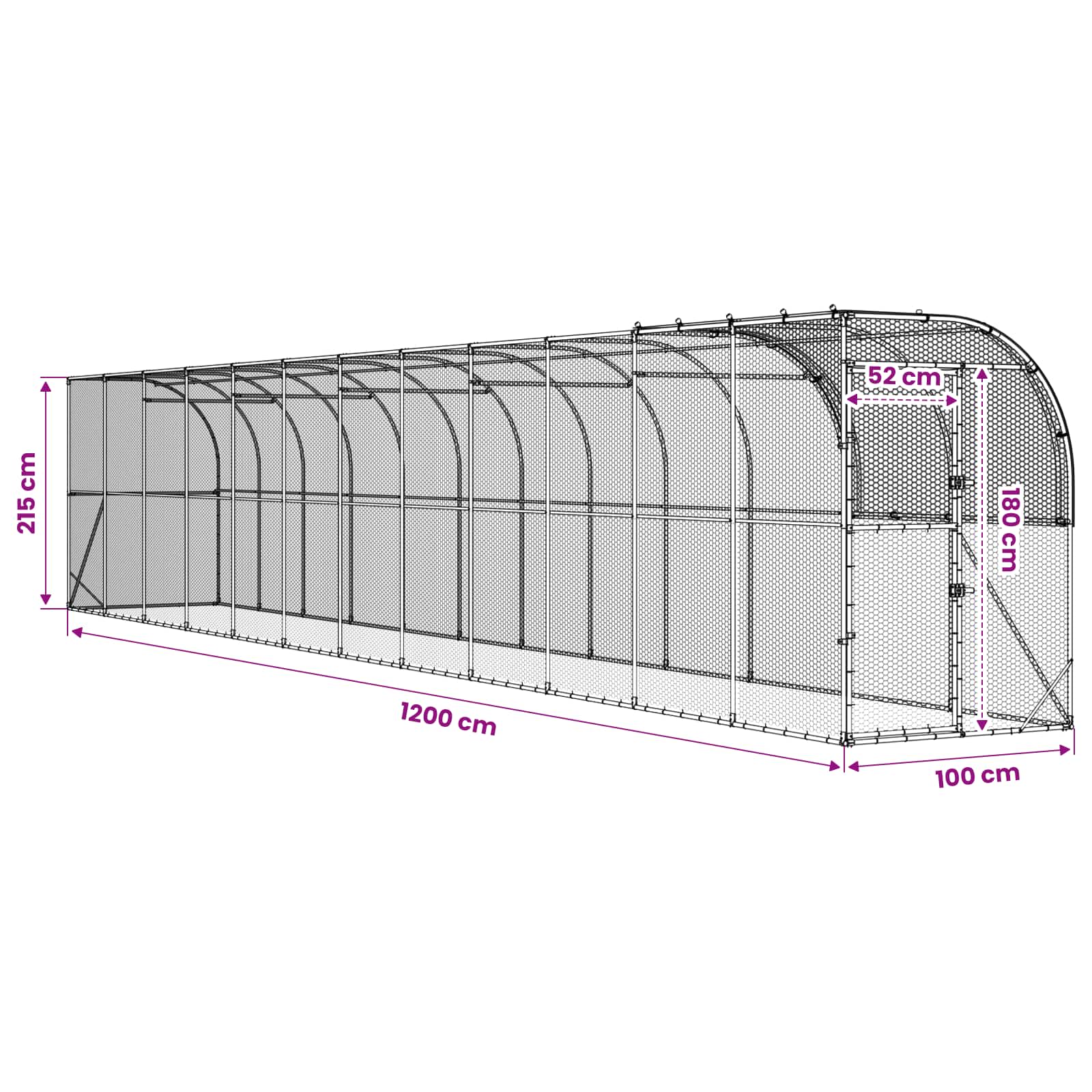 Against Wall Chicken Coop Silver 1200 x 100 x 215 cm