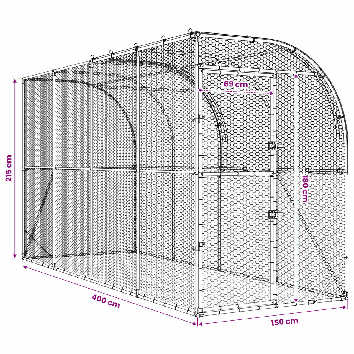 Against Wall Chicken Coop Silver 400 x 150 x 215 cm
