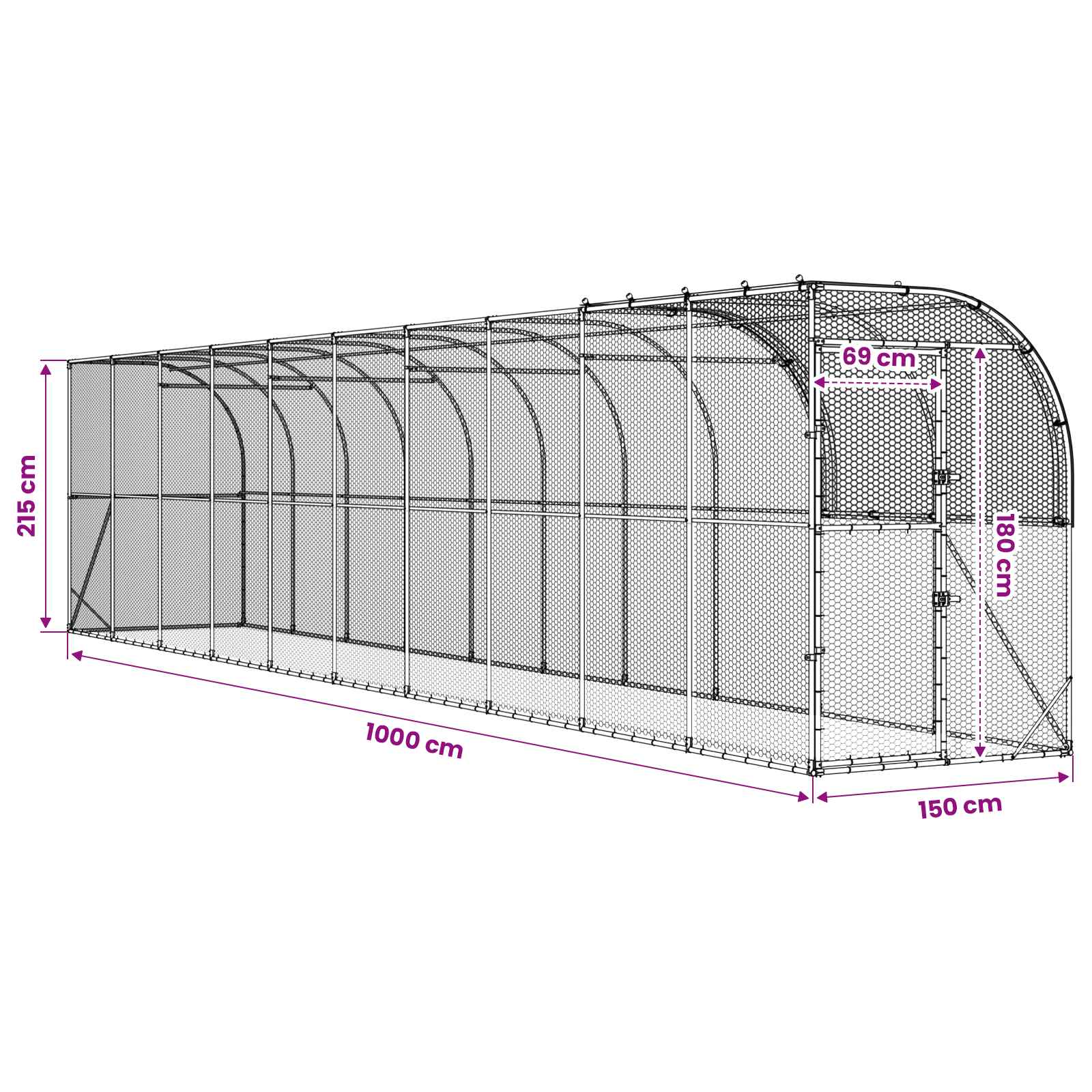 Against Wall Chicken Coop Silver 1000 x 150 x 215 cm