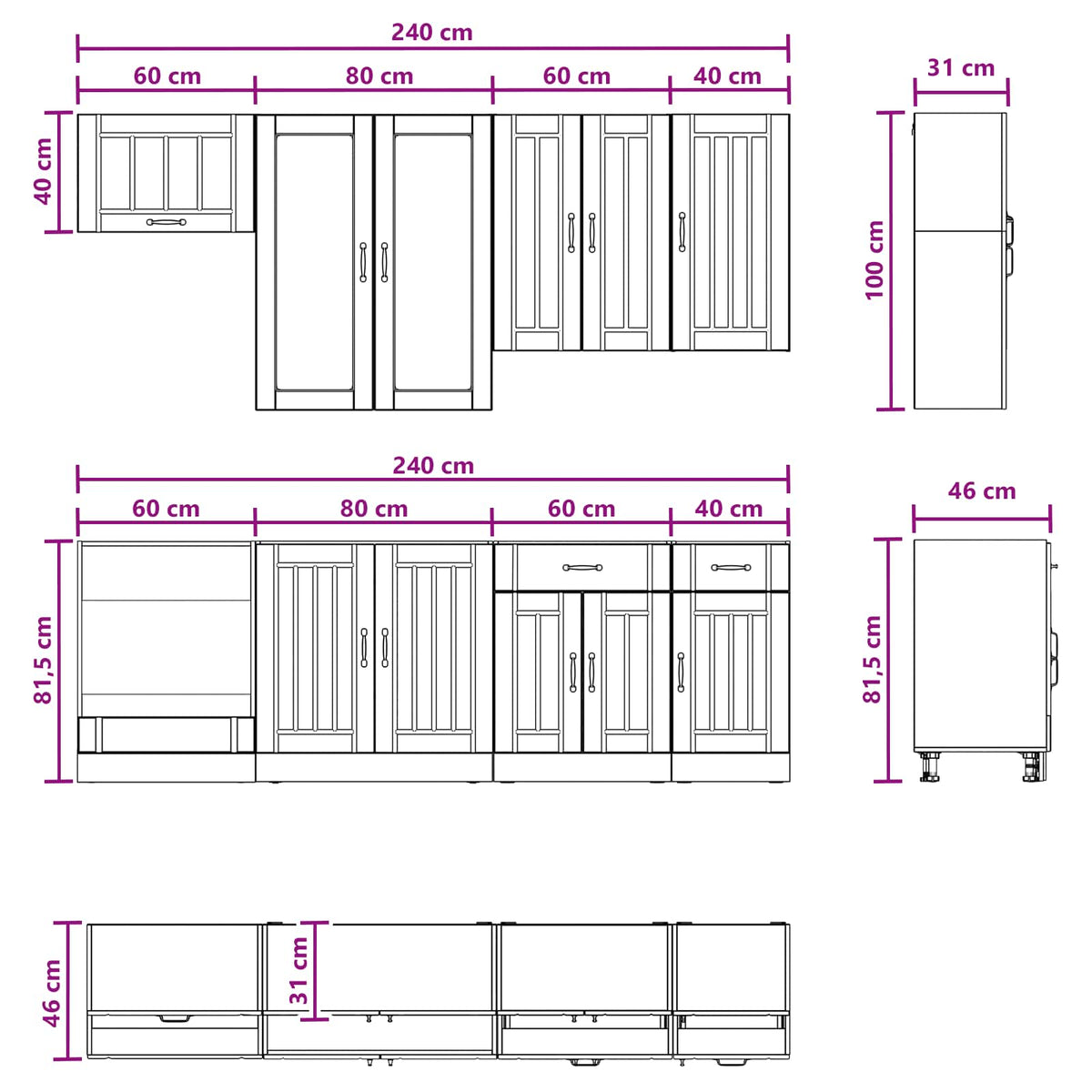 Cabinet Set with Drawer with Shelf 8 pcs White Engineered Wood