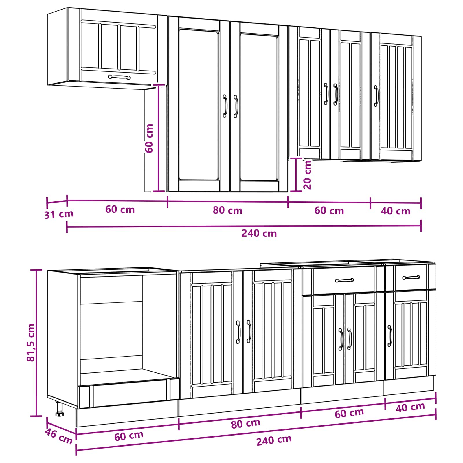 Cabinet Set with Drawer with Shelf 8 pcs White Engineered Wood