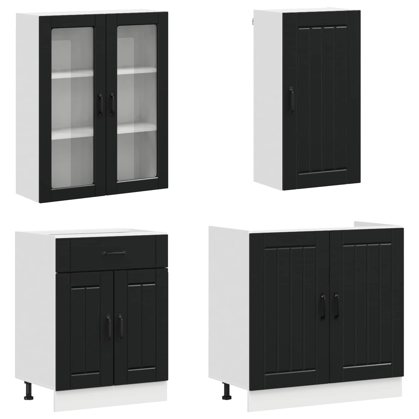 Kitchen Unit LUCCA 8 pcs Black Engineered Wood