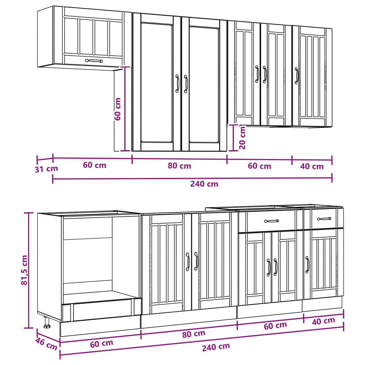 Kitchen Unit LUCCA 8 pcs Black Engineered Wood