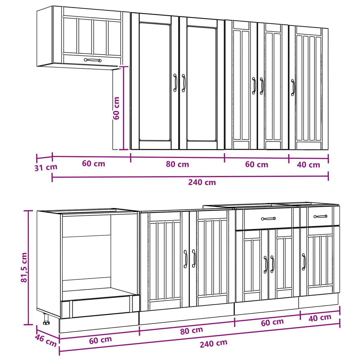 Kitchen Unit LUCCA 8 pcs Black Engineered Wood