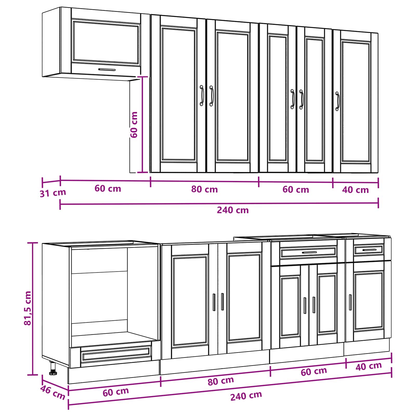 Kitchen Unit PORTO 8 pcs High Gloss White Engineered Wood