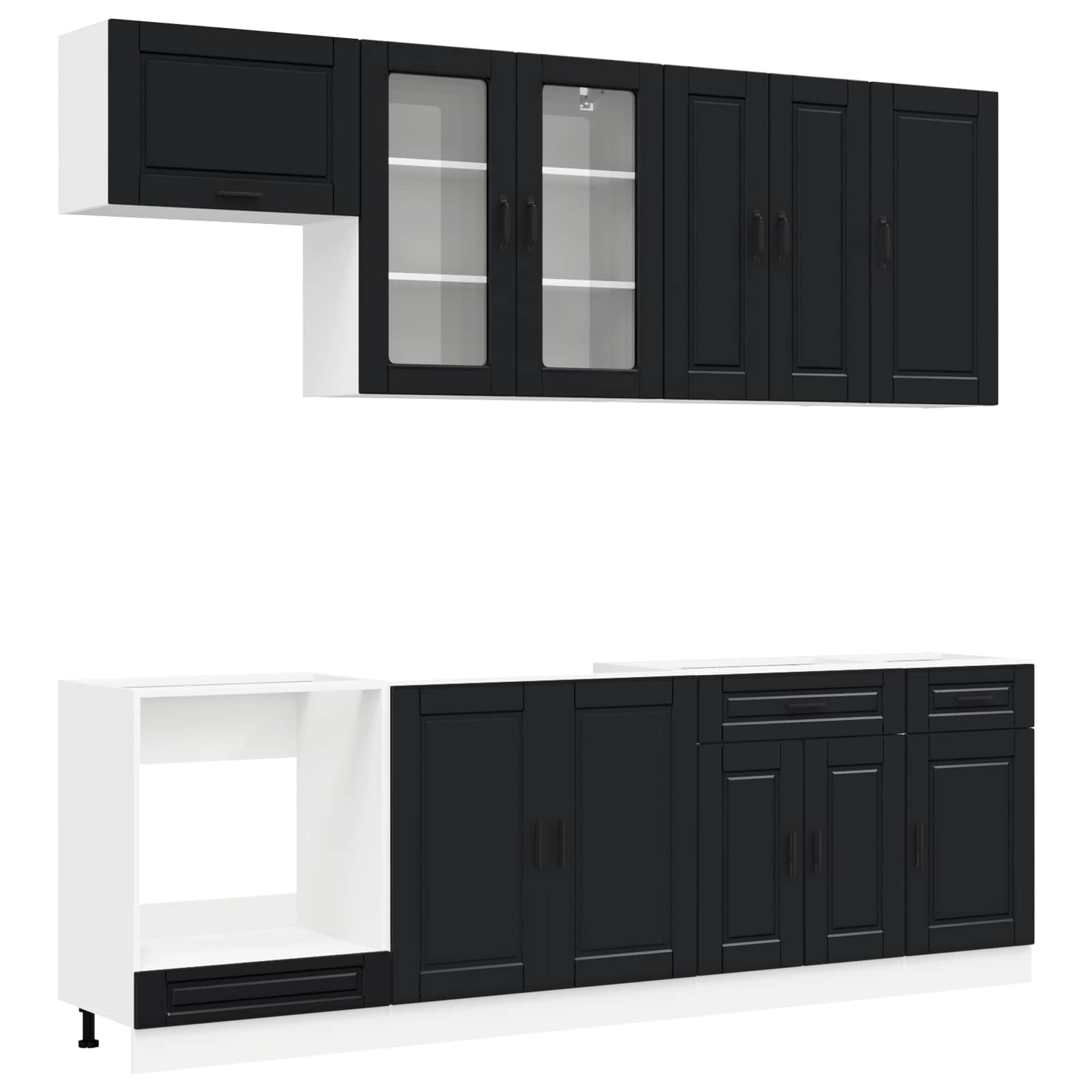 Kitchen Unit PORTO 8 pcs Black Engineered Wood