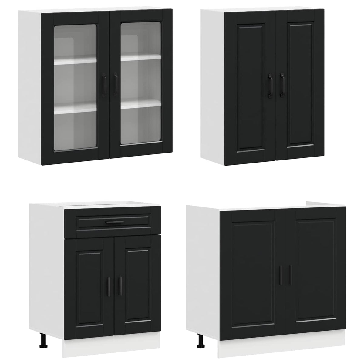 Kitchen Unit PORTO 8 pcs Black Engineered Wood