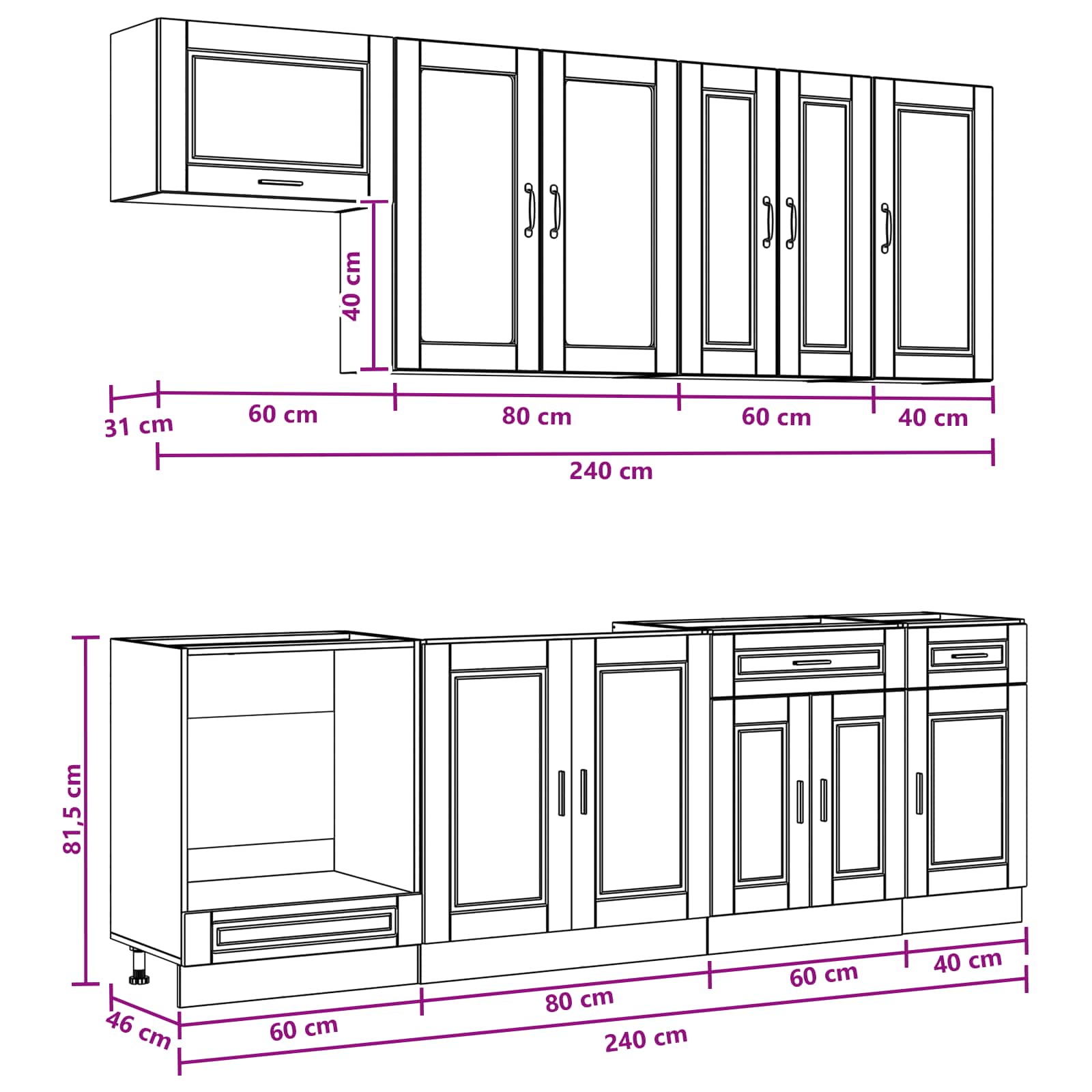 Kitchen Unit PORTO 8 pcs High Gloss White Engineered Wood