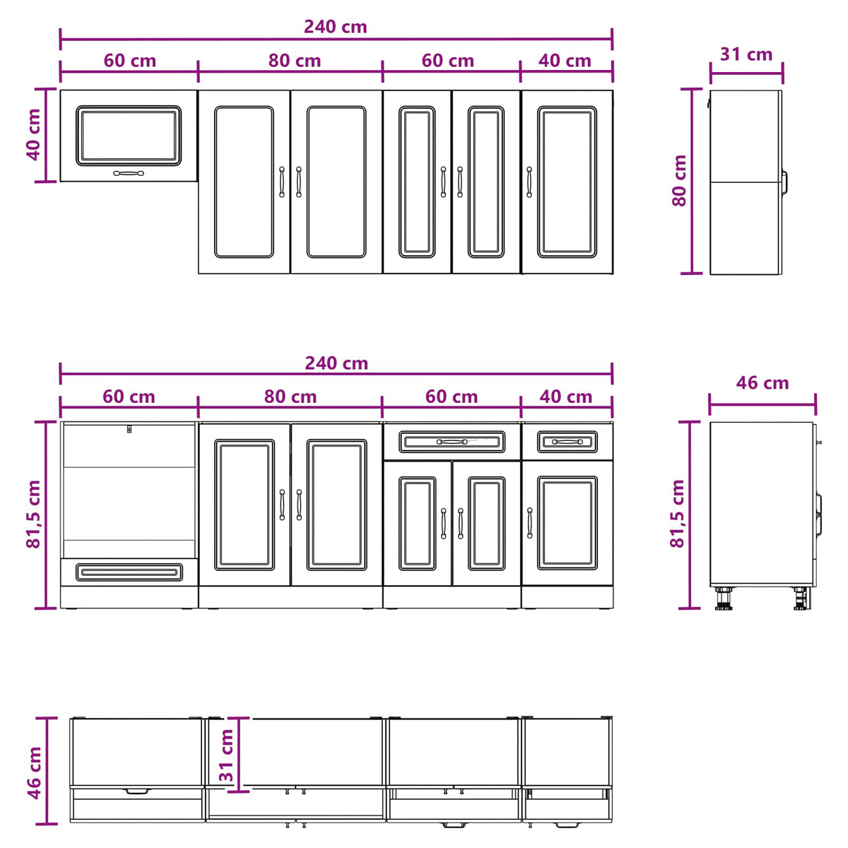 Kitchen Unit KALMAR 8 pcs Black Engineered Wood