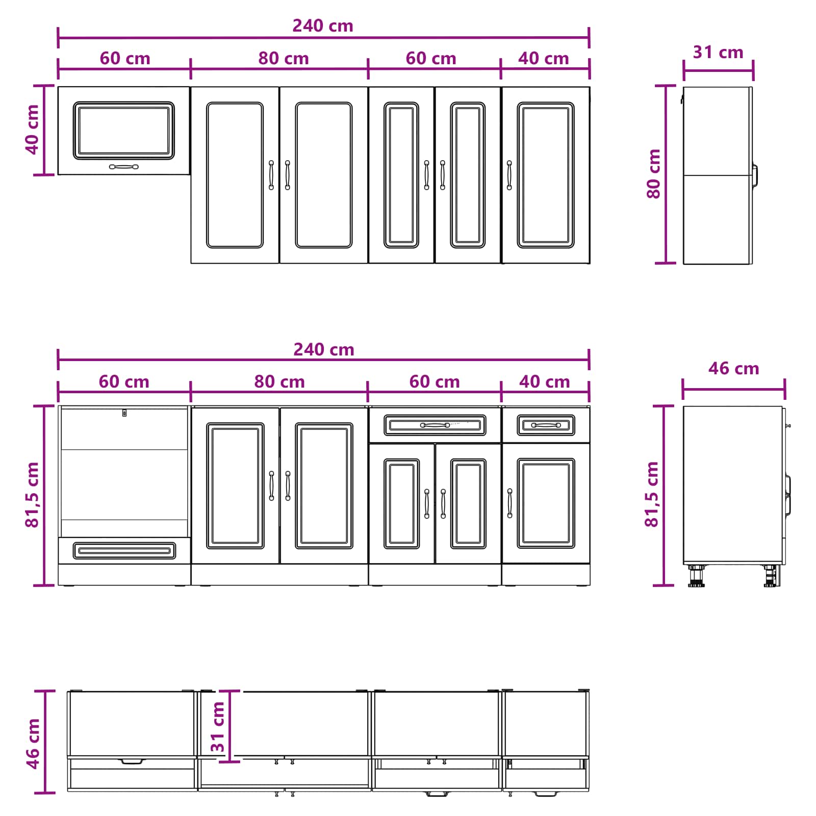 Kitchen Unit KALMAR 8 pcs Black Engineered Wood