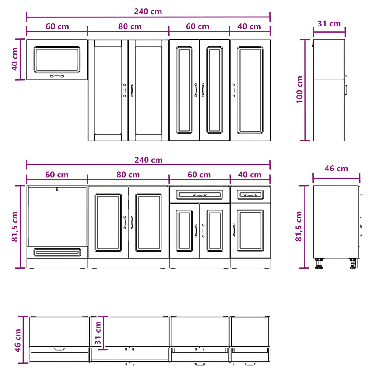 Cabinet Set with Drawer with Shelf 8 pcs White Engineered Wood