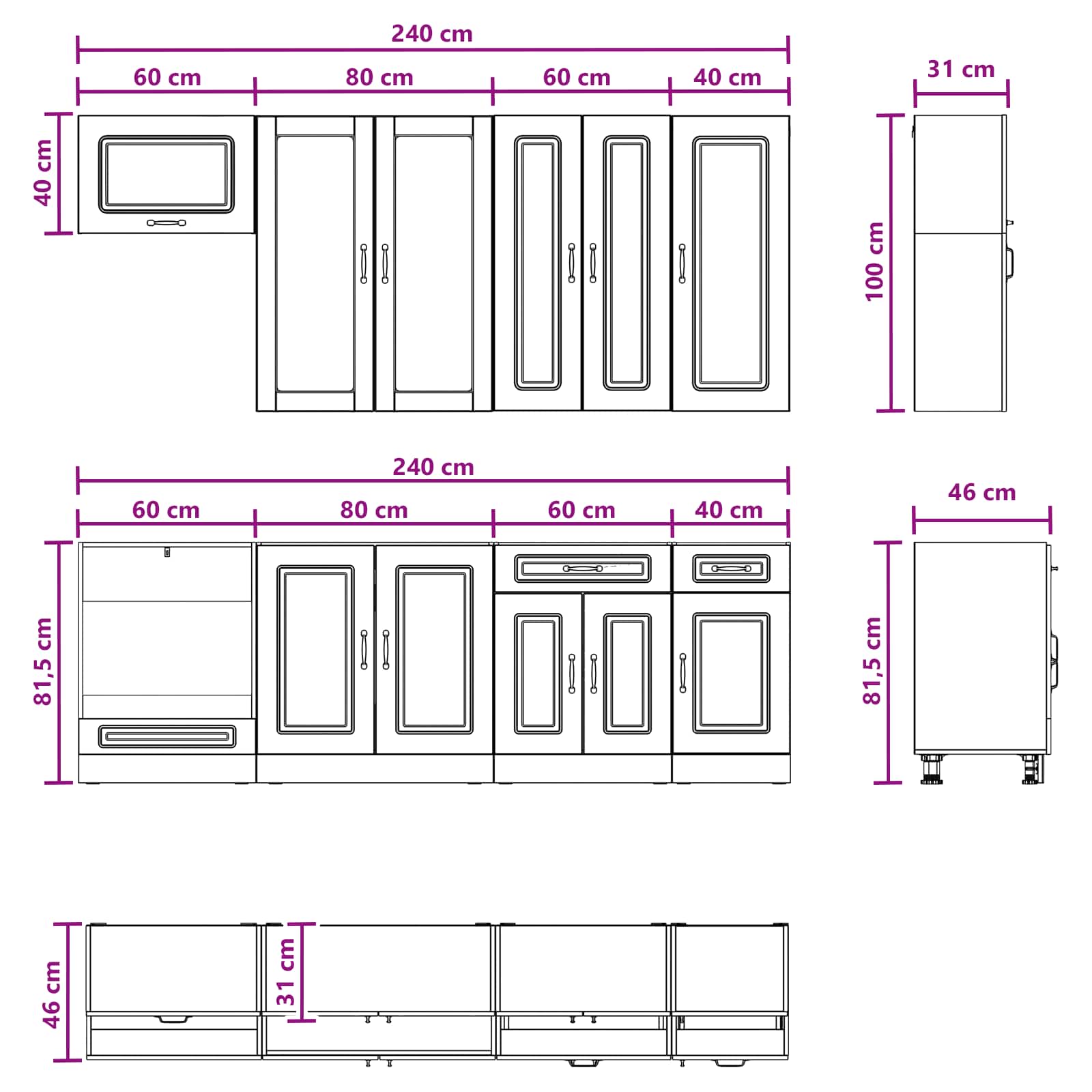 Kitchen Unit KALMAR 8 pcs Black Engineered Wood