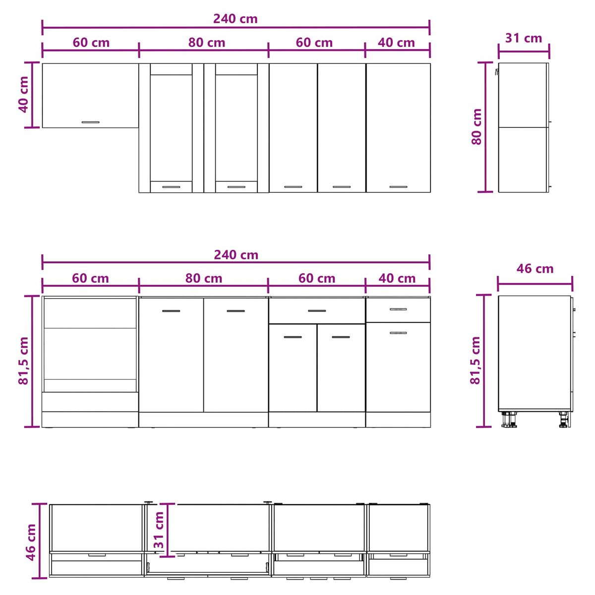 Kitchen Unit LYON 8 pcs Black Oak Engineered Wood