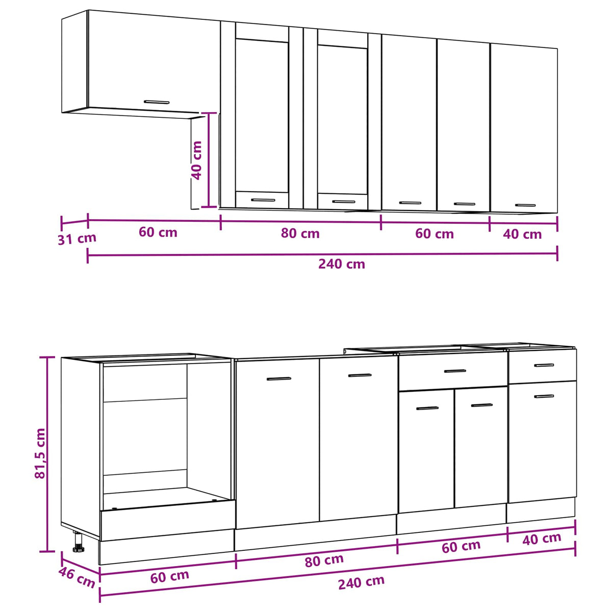 Kitchen Unit LYON 8 pcs Black Oak Engineered Wood