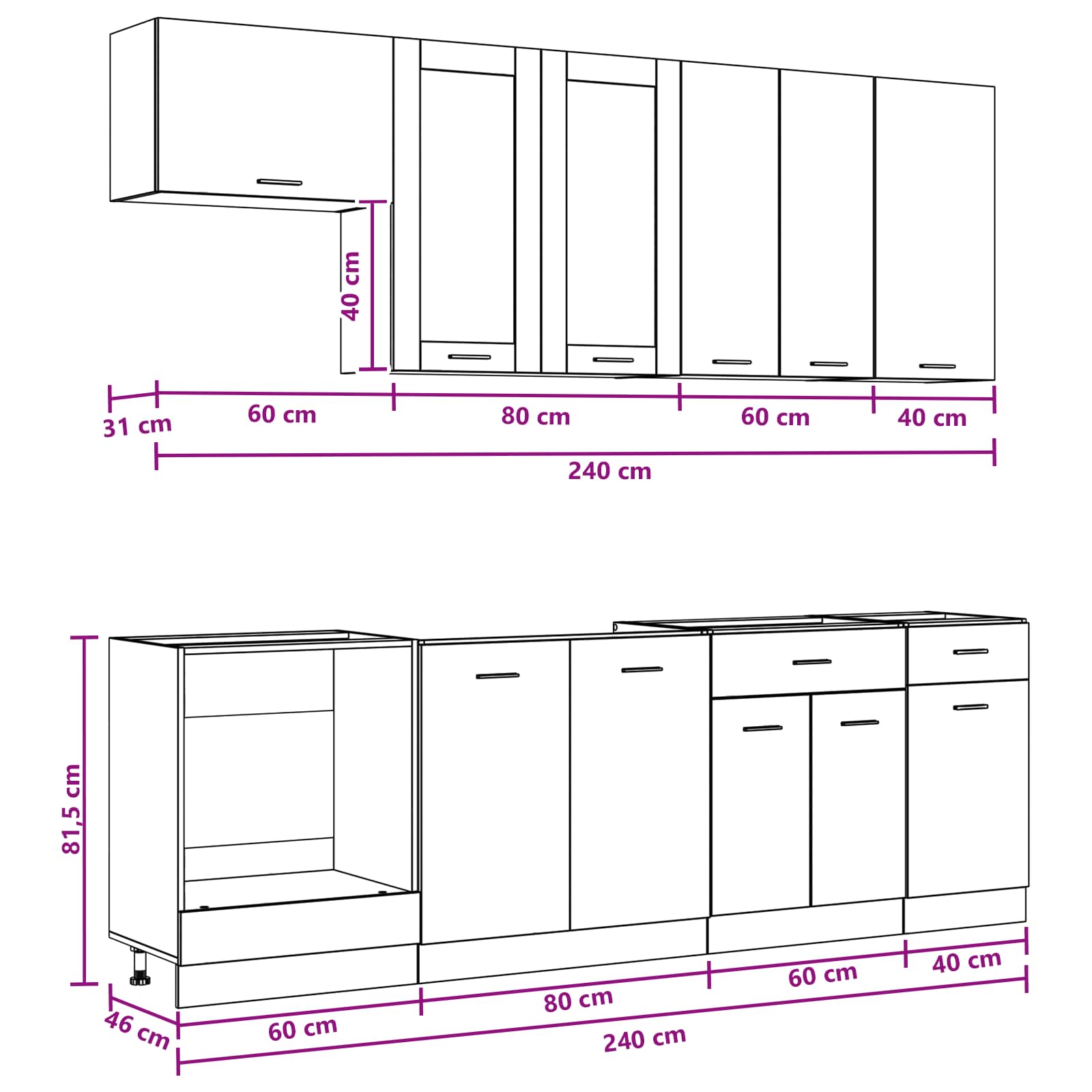 Kitchen Unit LYON 8 pcs Black Oak Engineered Wood