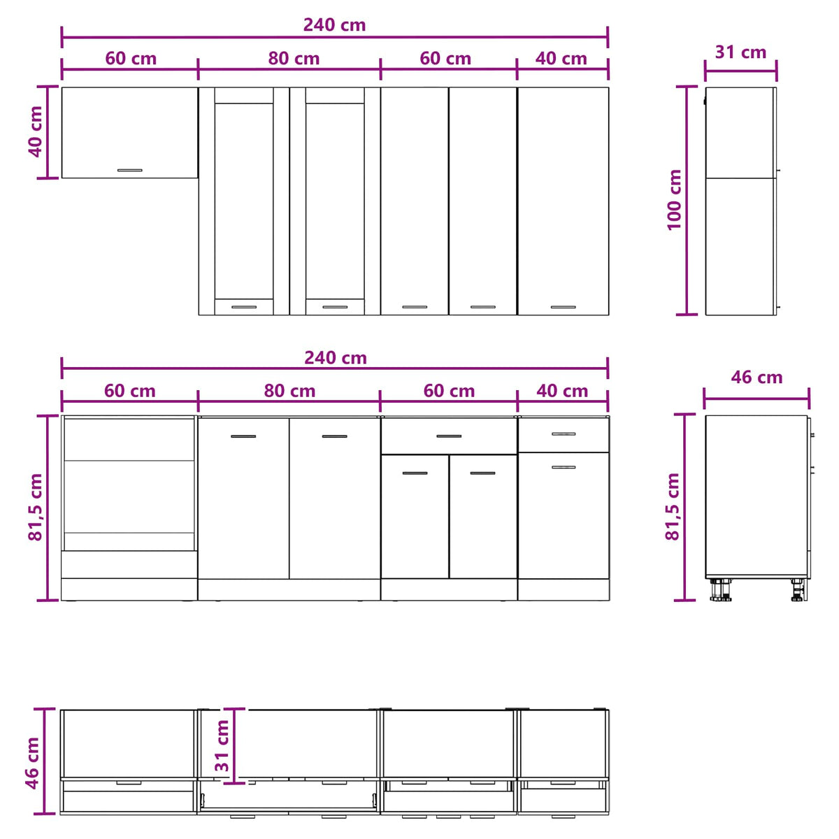 Kitchen Unit LYON 8 pcs Black Oak Engineered Wood