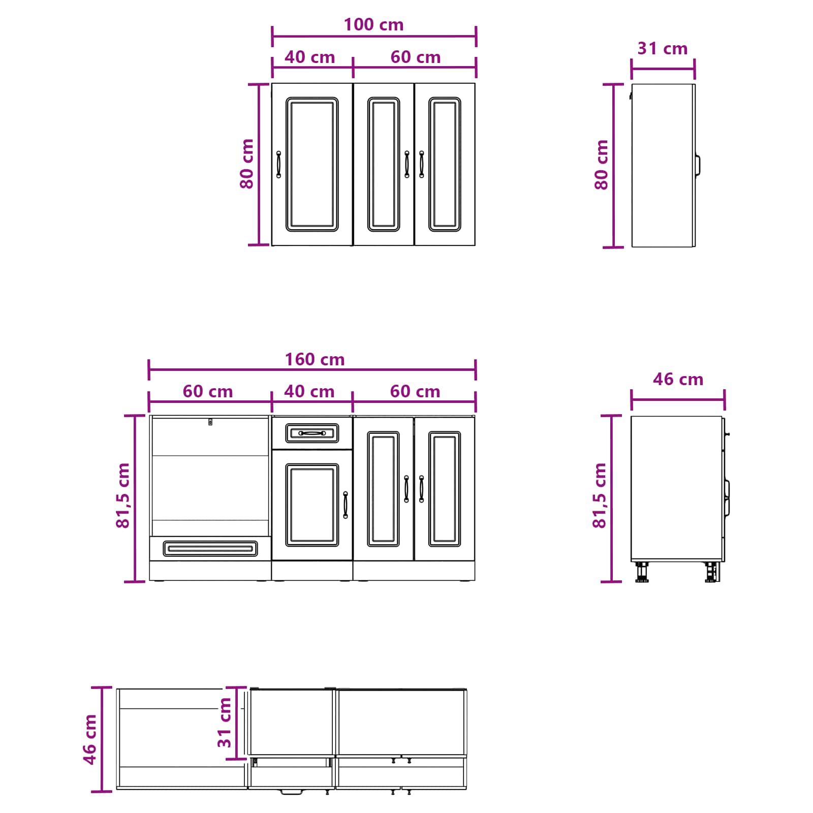 Kitchen Unit KALMAR 5 pcs Black Engineered Wood