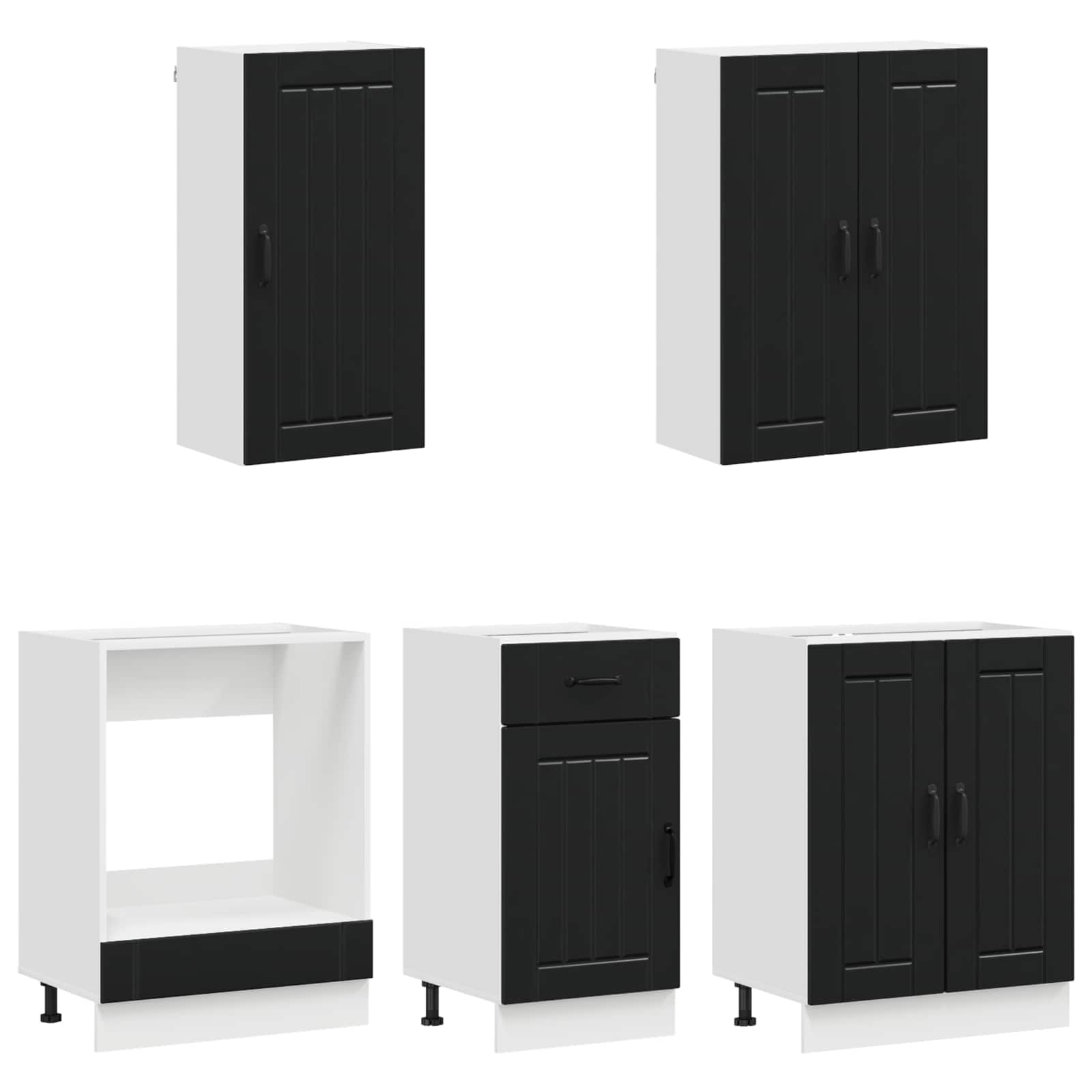 Kitchen Unit LUCCA 5 pcs Black Engineered Wood