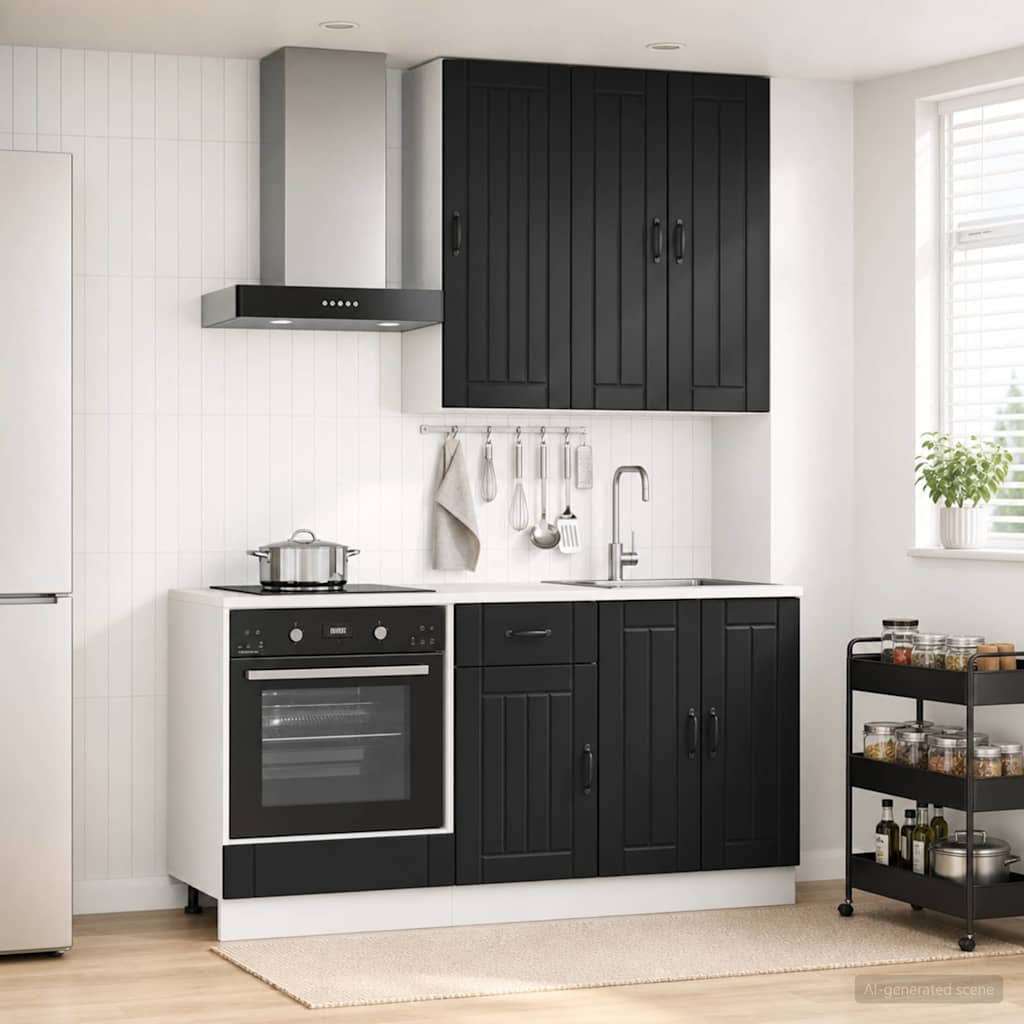 Kitchen Unit LUCCA 5 pcs Black Engineered Wood