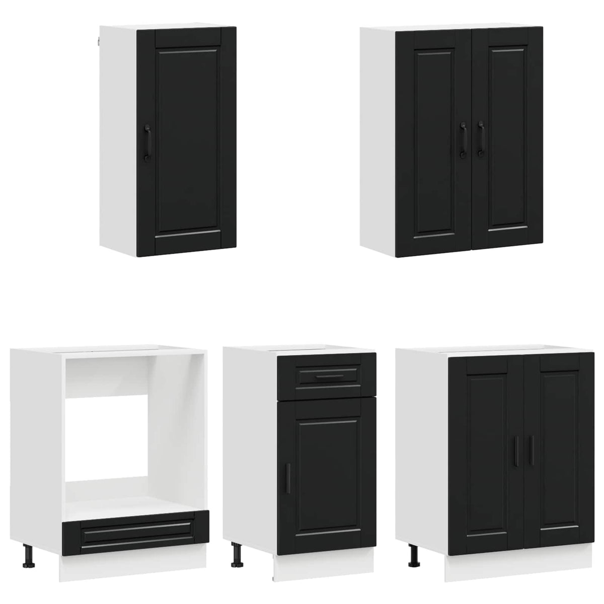 Kitchen Unit PORTO 5 pcs Black Engineered Wood