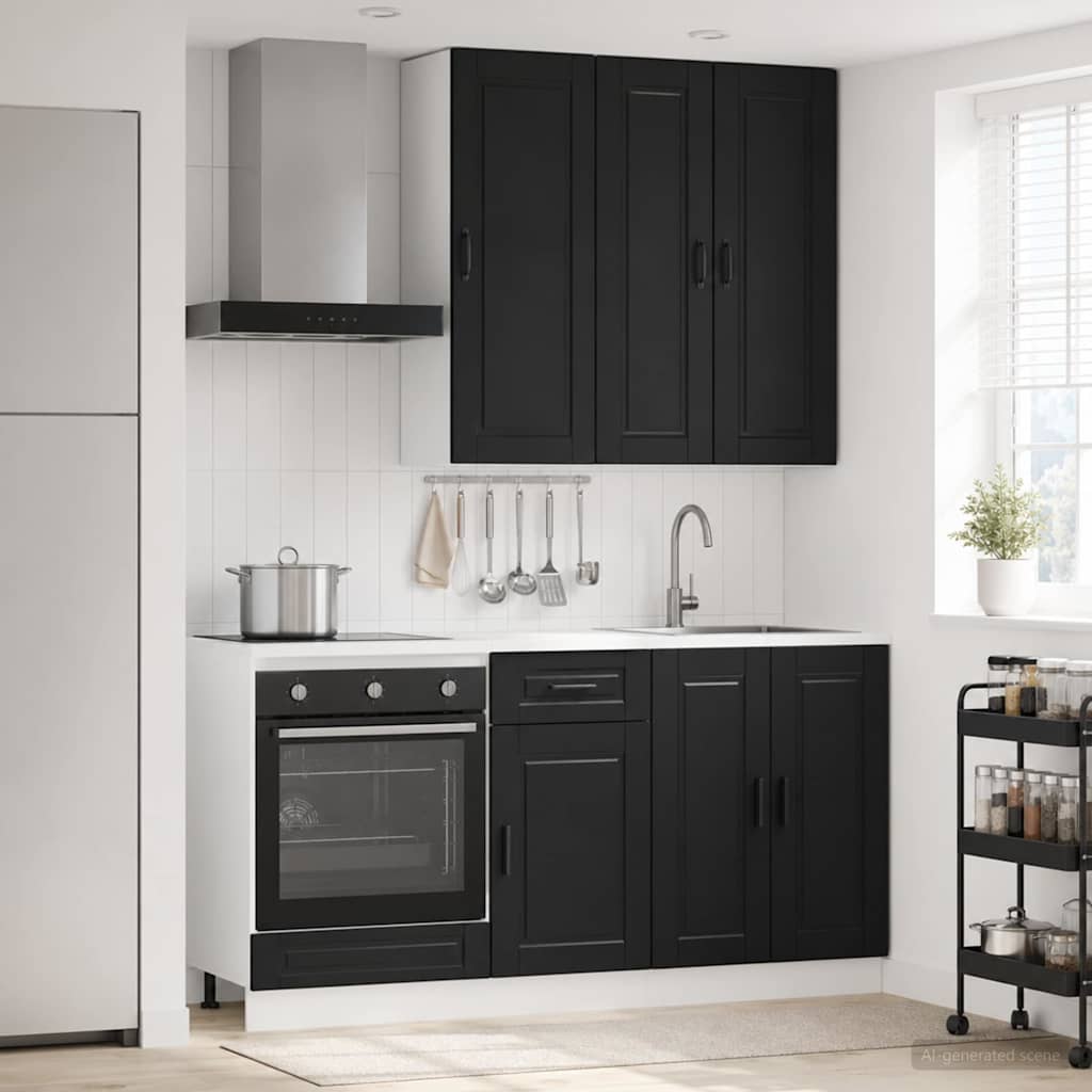 Kitchen Unit PORTO 5 pcs Black Engineered Wood