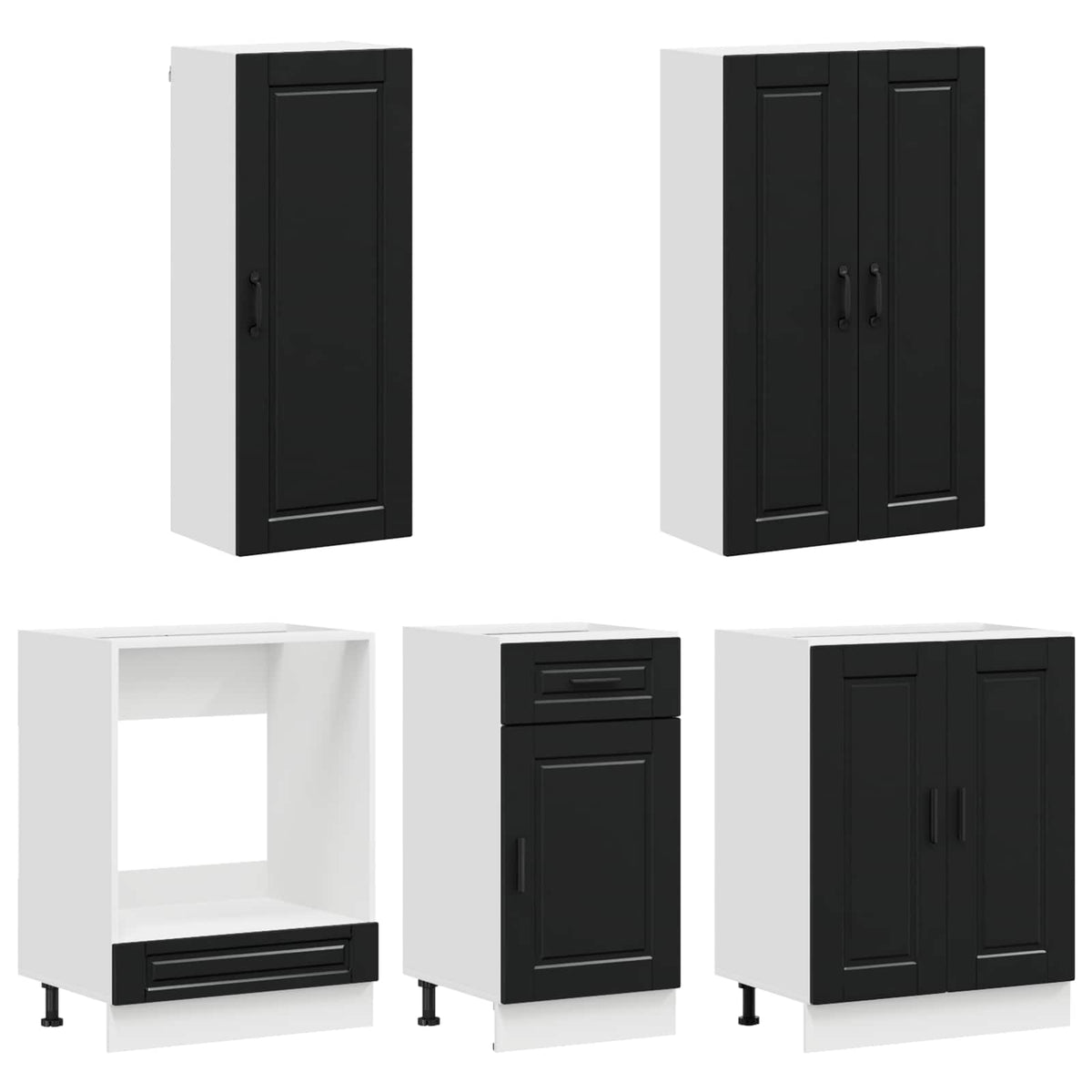 Kitchen Unit PORTO 5 pcs Black Engineered Wood