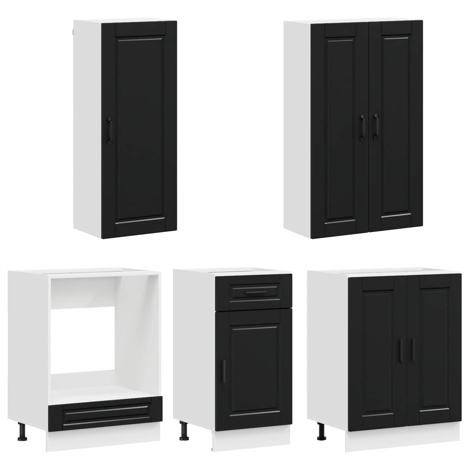 Kitchen Unit PORTO 5 pcs Black Engineered Wood