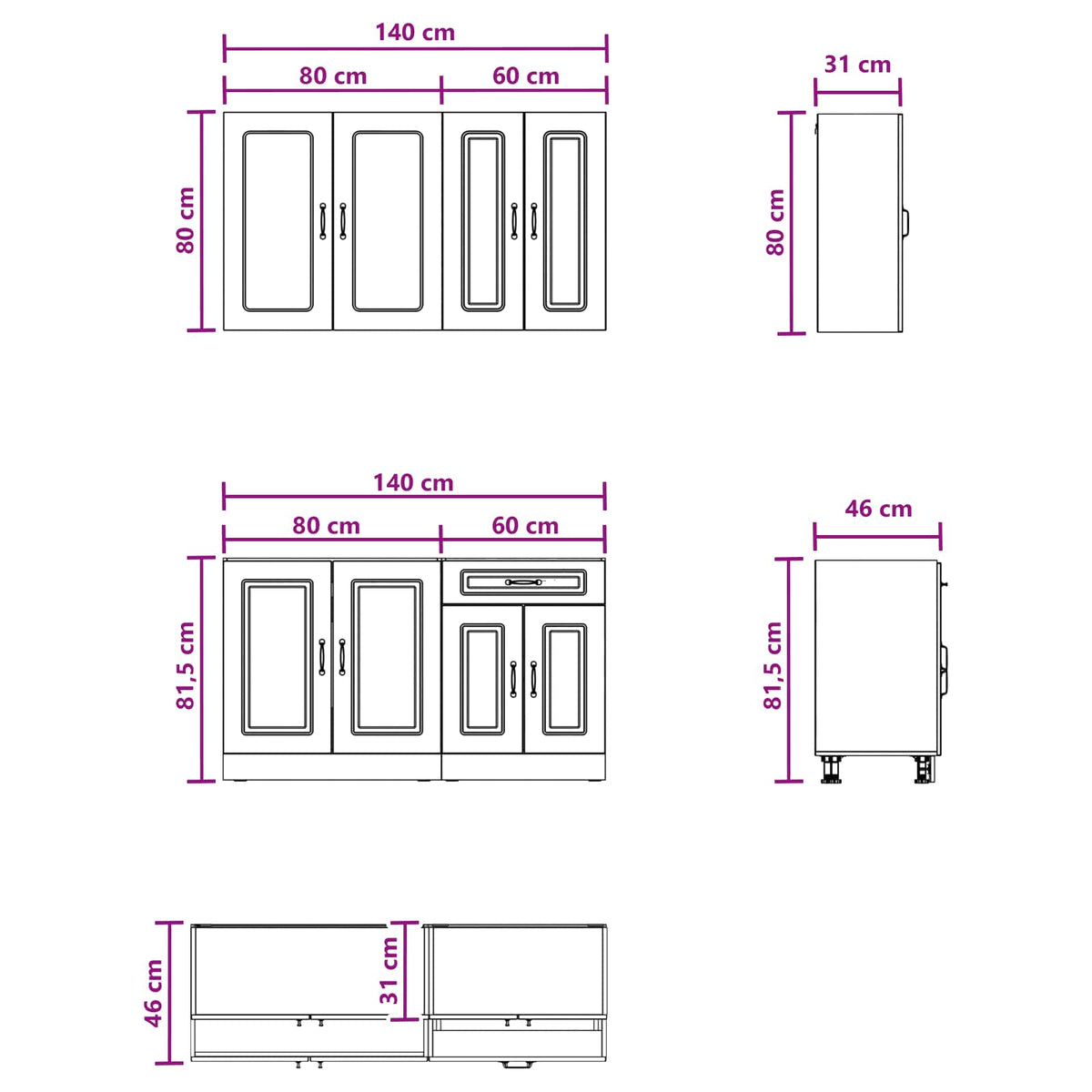 Kitchen Unit KALMAR 4 pcs Black Engineered Wood