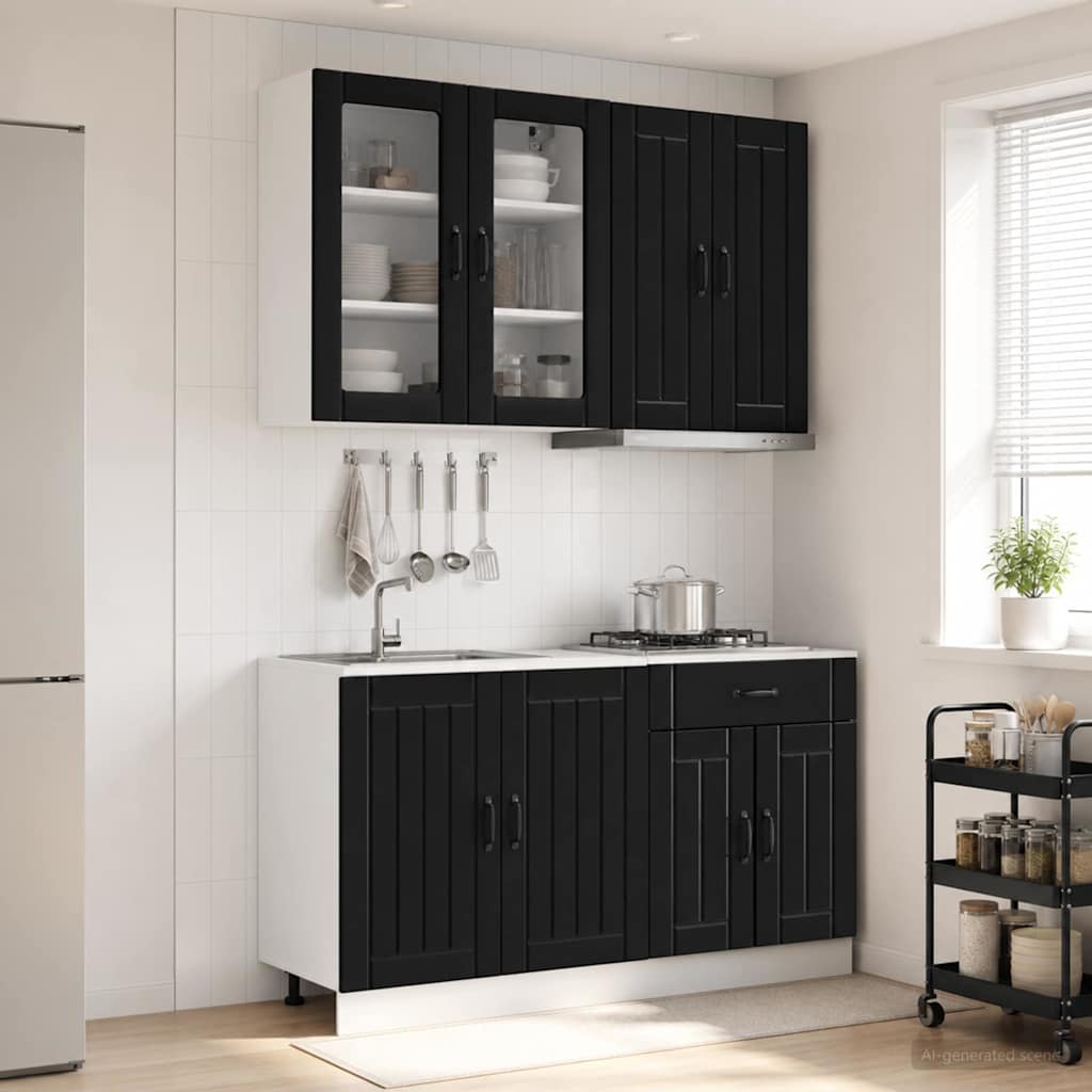Kitchen Unit LUCCA 4 pcs Black Engineered Wood