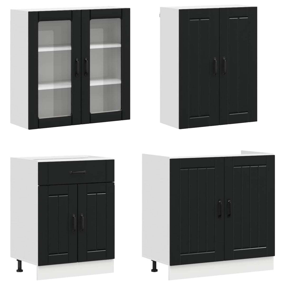 Kitchen Unit LUCCA 4 pcs Black Engineered Wood