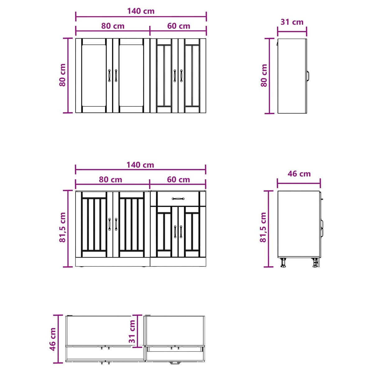 Kitchen Unit LUCCA 4 pcs Black Engineered Wood