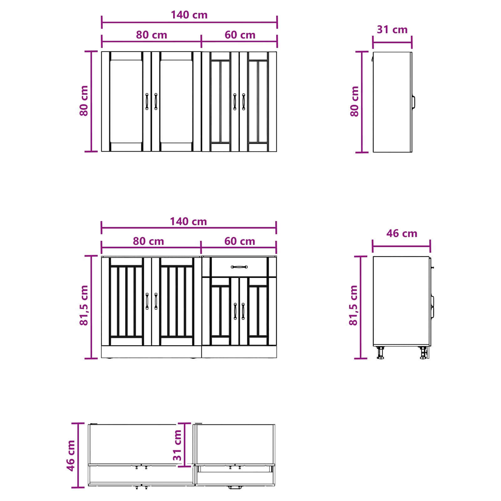 Kitchen Unit LUCCA 4 pcs Black Engineered Wood