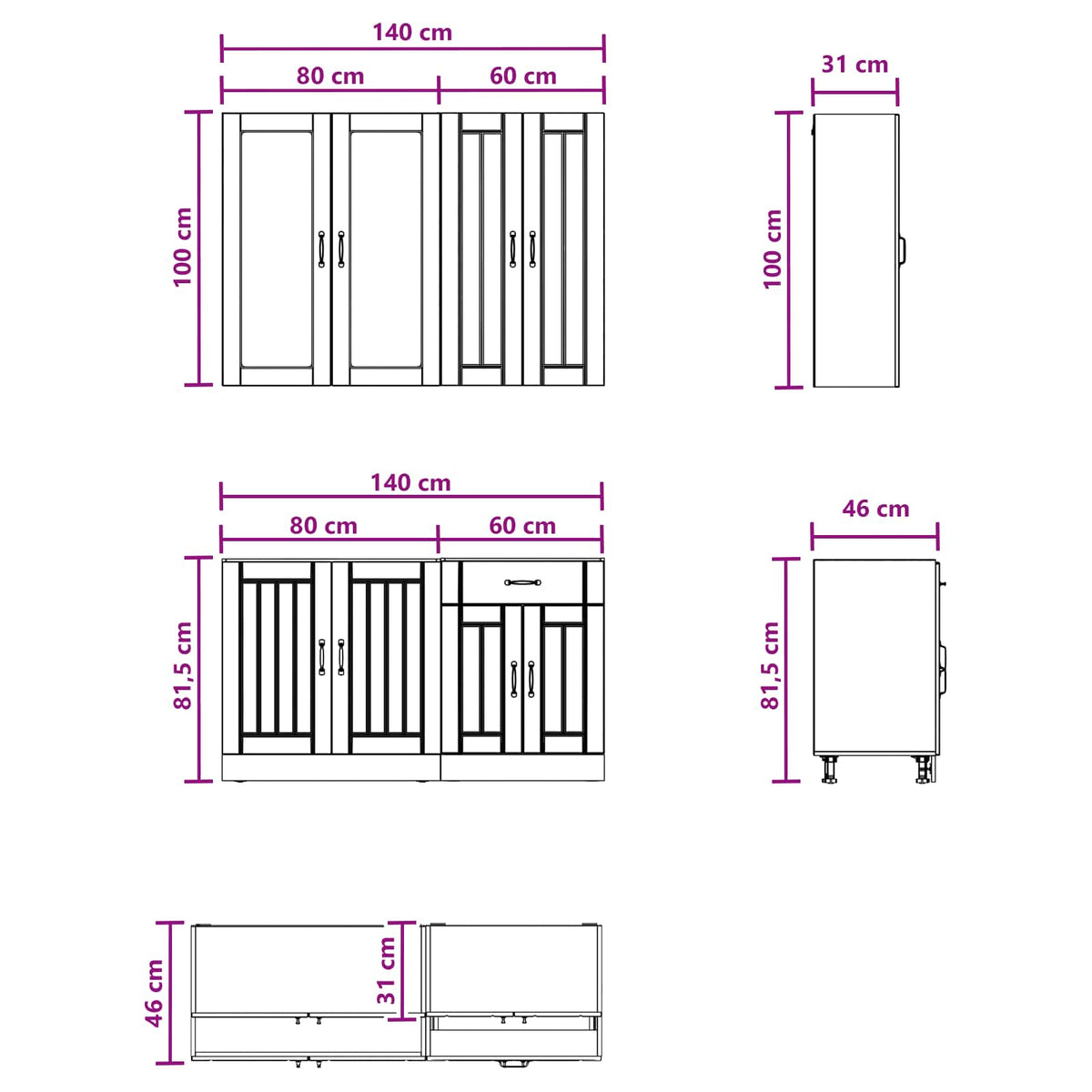 Kitchen Unit LUCCA 4 pcs White Engineered Wood