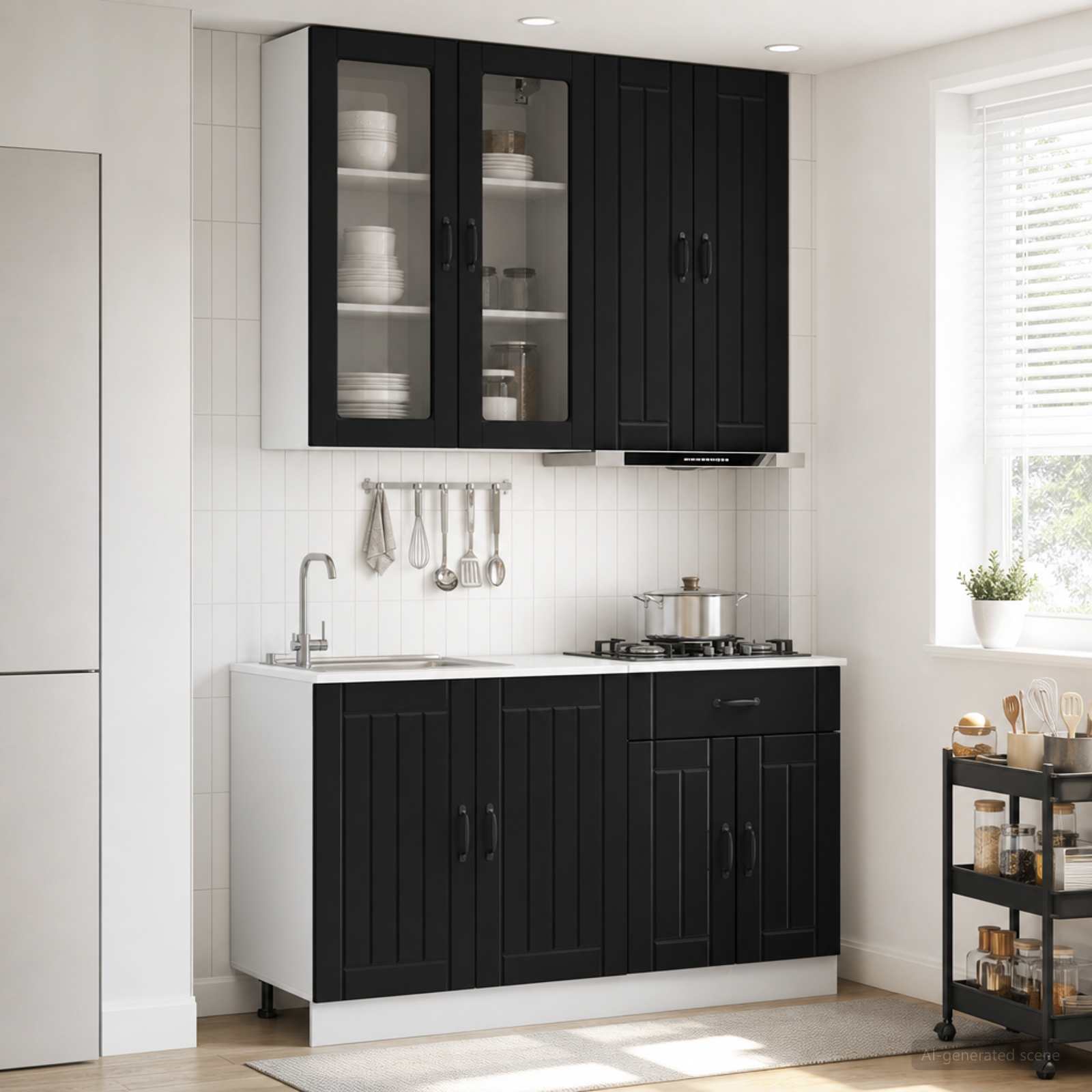 Kitchen Unit LUCCA 4 pcs Black Engineered Wood