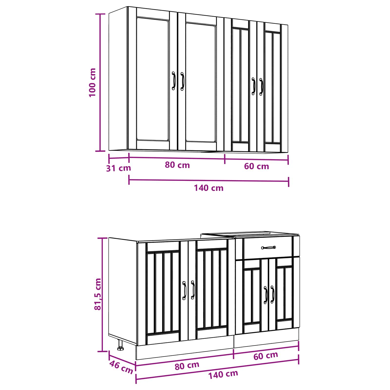 Kitchen Unit LUCCA 4 pcs Black Engineered Wood