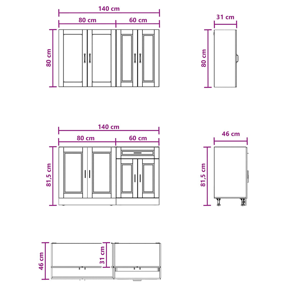 Kitchen Unit PORTO 4 pcs High Gloss White Engineered Wood