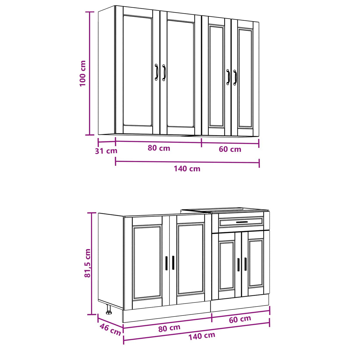 Kitchen Unit PORTO 4 pcs Black Engineered Wood
