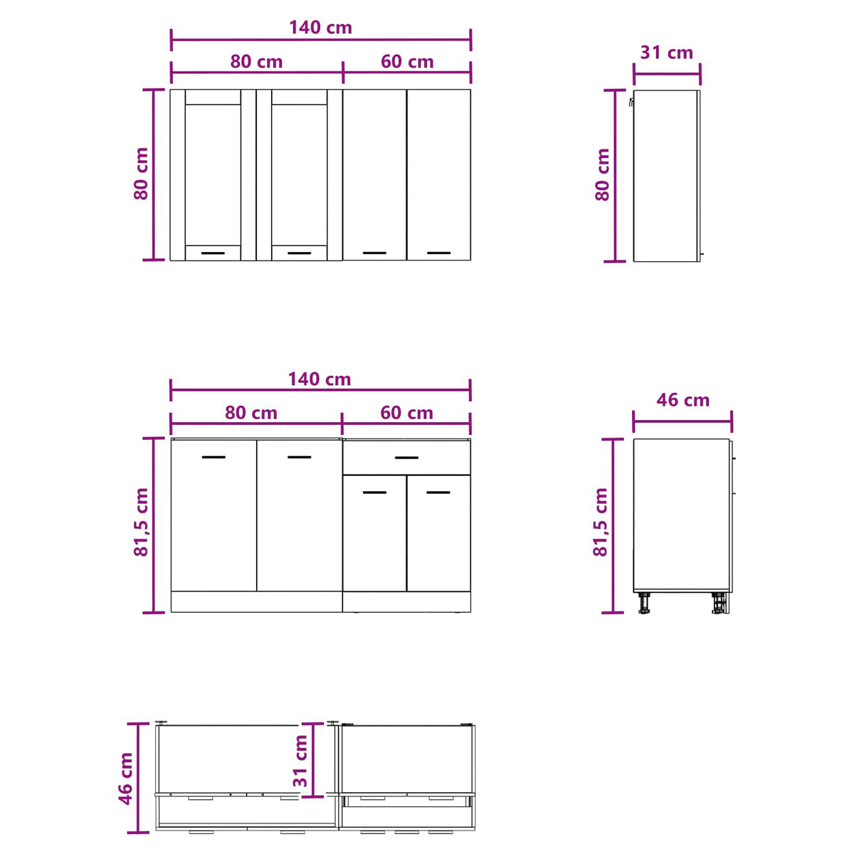 Kitchen Unit LYON 4 pcs White Engineered Wood