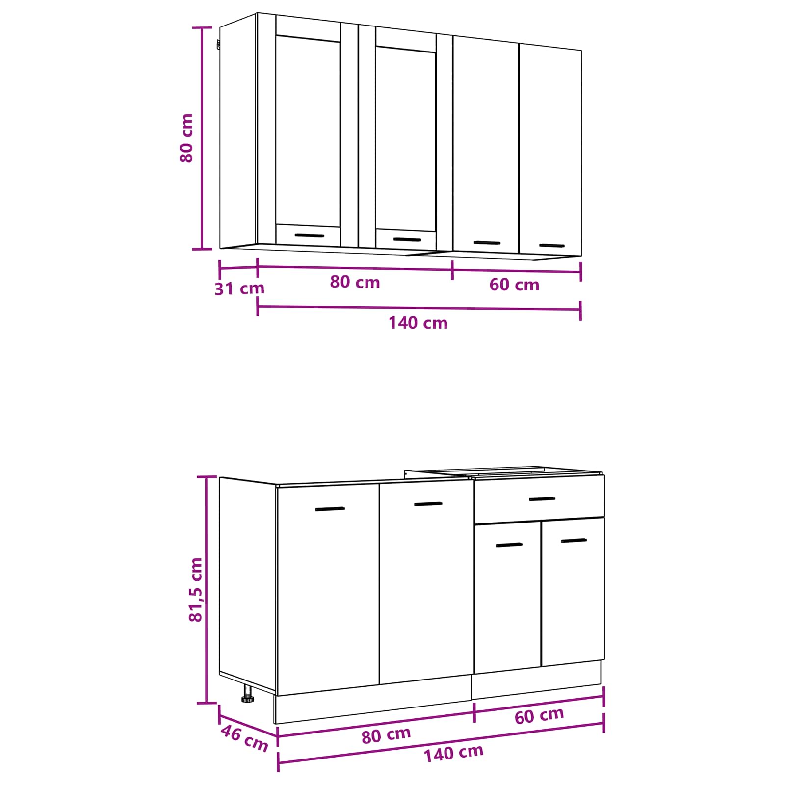 Kitchen Unit LYON 4 pcs Black Oak Engineered Wood