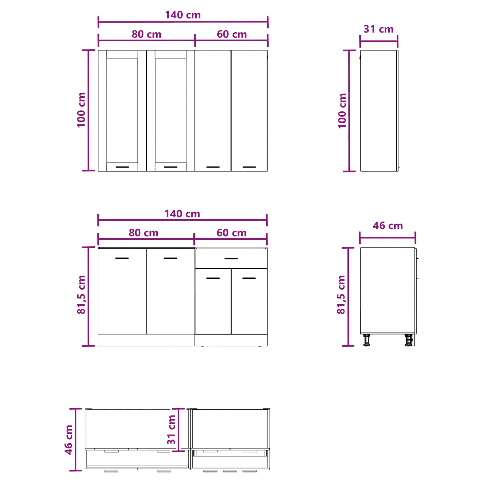 Kitchen Unit LYON 4 pcs Black Oak Engineered Wood