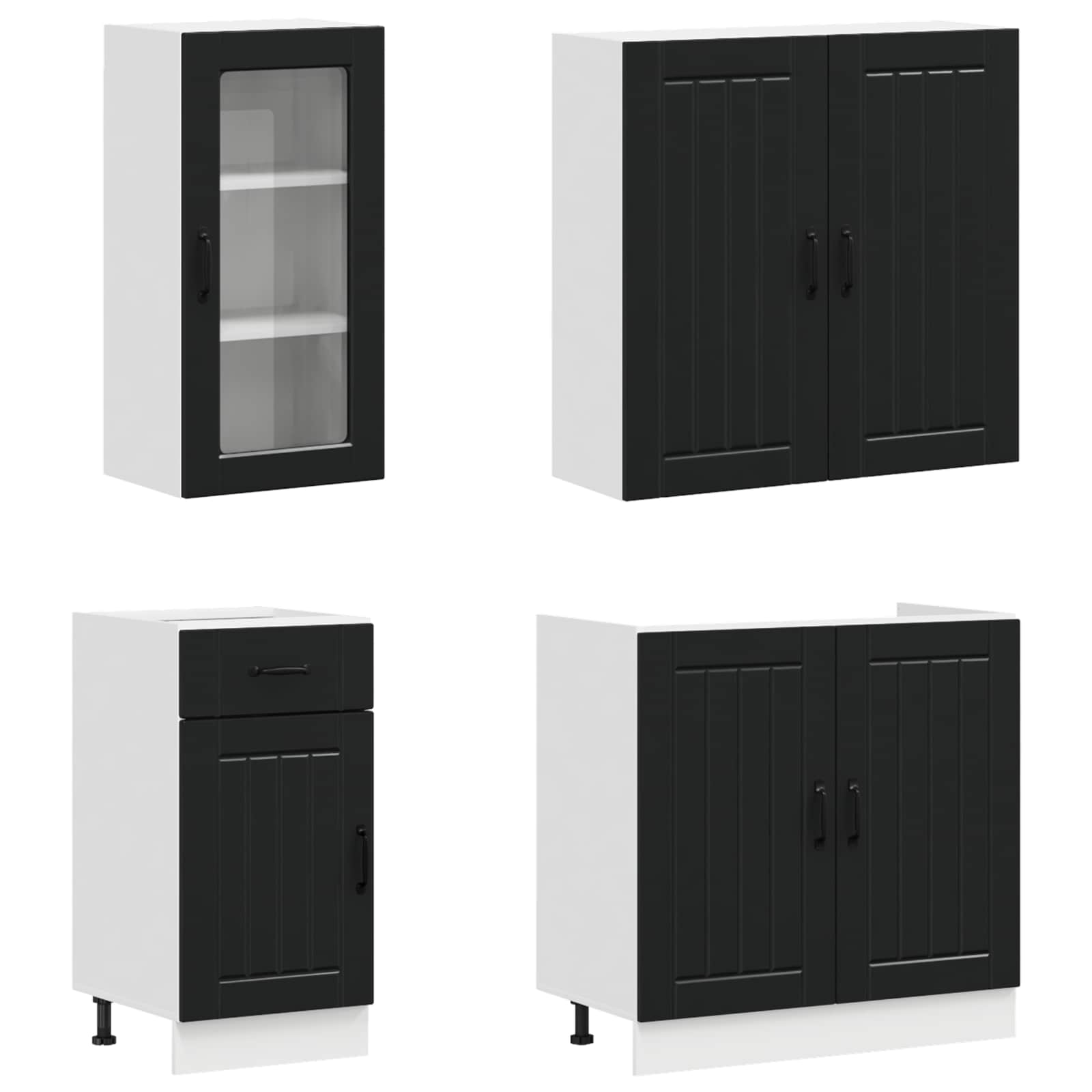 Kitchen Unit LUCCA 8 pcs Black Engineered Wood