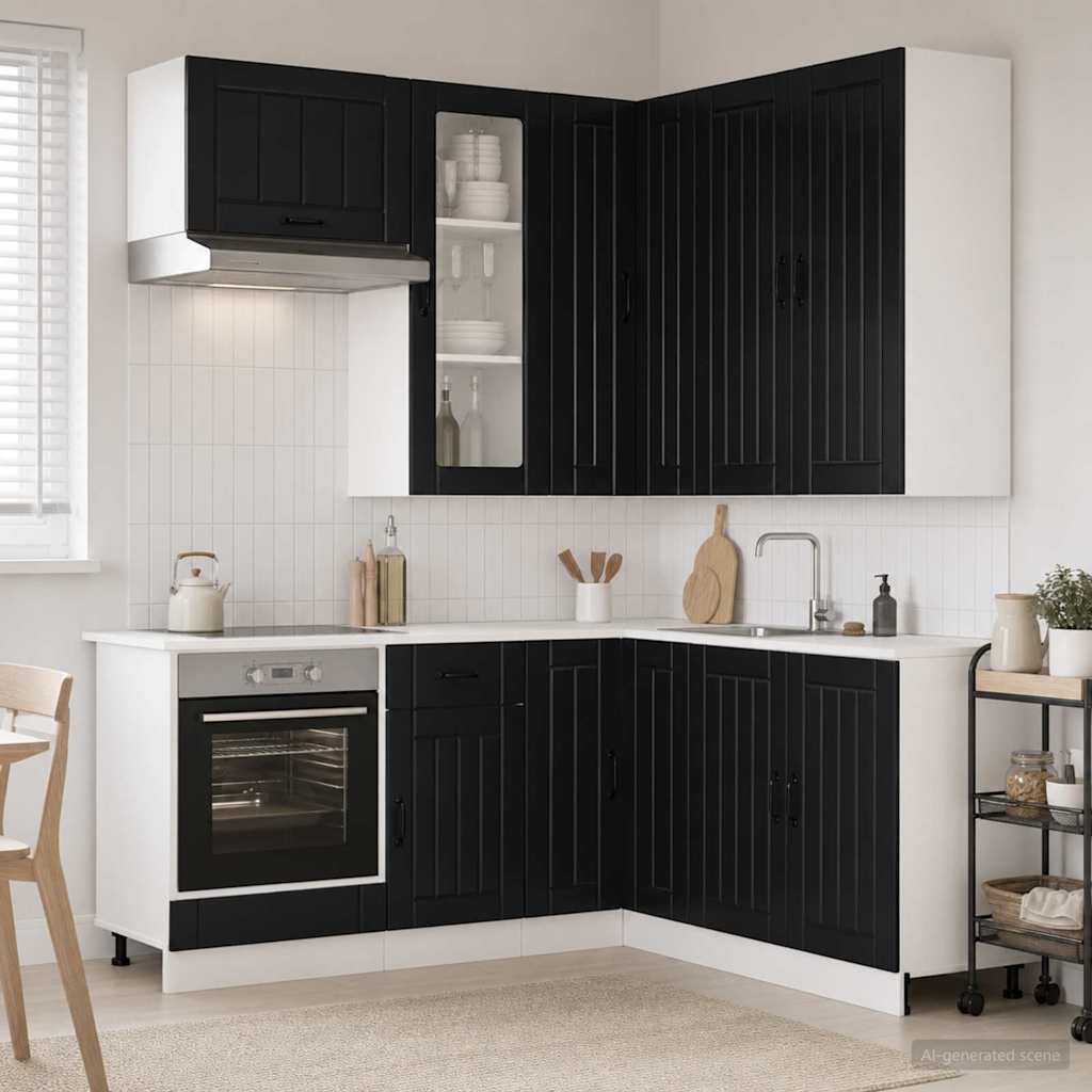 Kitchen Unit LUCCA 8 pcs Black Engineered Wood
