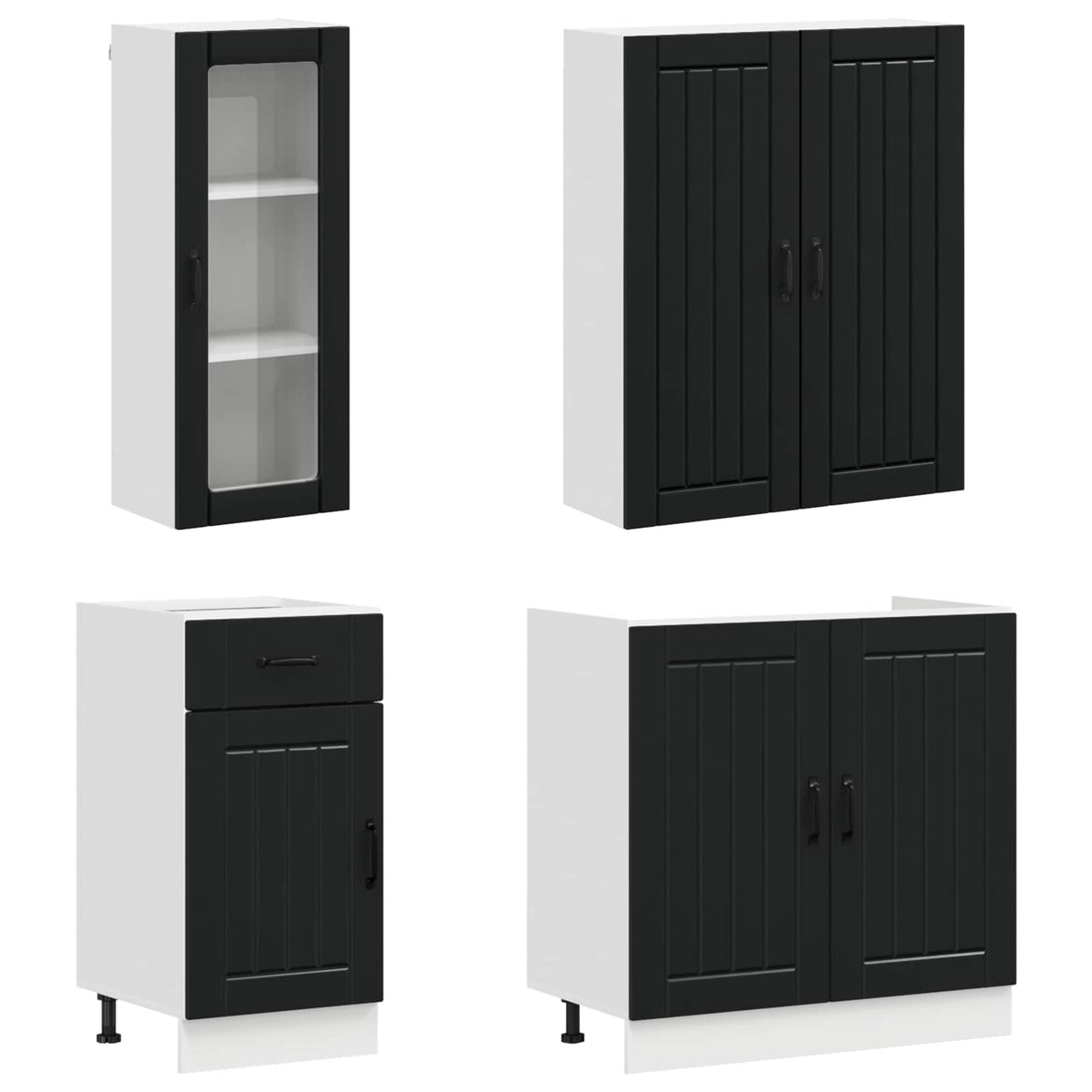 Kitchen Unit LUCCA 8 pcs Black Engineered Wood