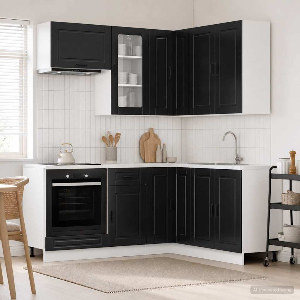 Kitchen Unit PORTO 8 pcs Black Engineered Wood