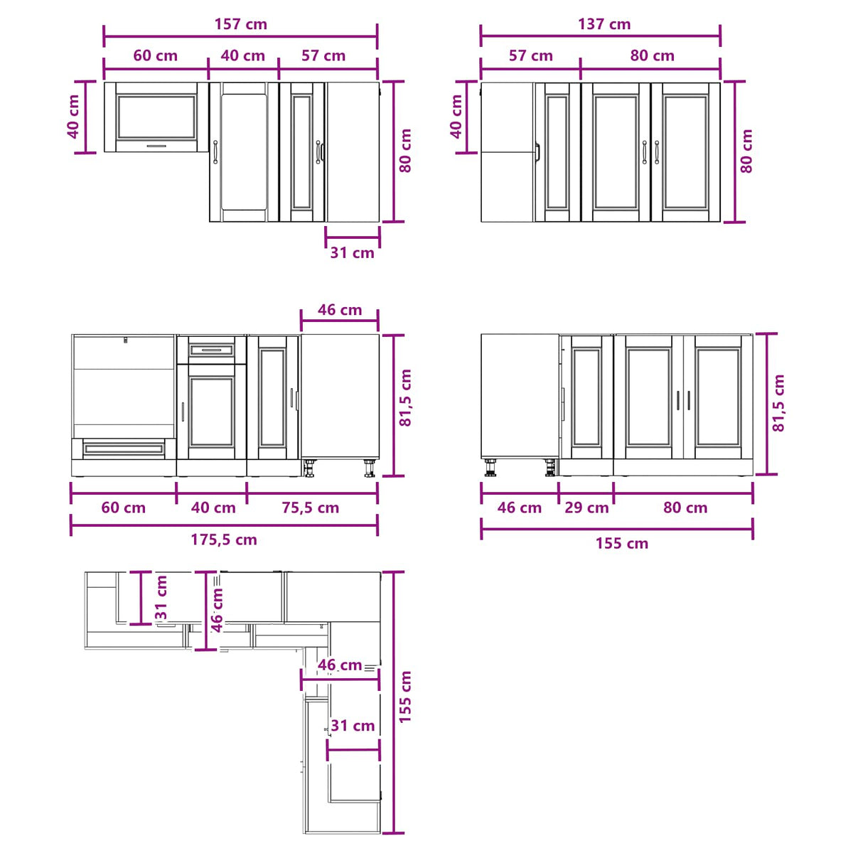 Kitchen Unit PORTO 8 pcs High Gloss White Engineered Wood